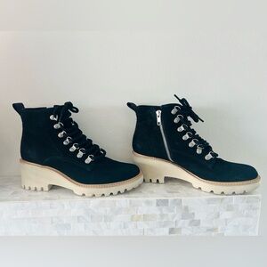 Dolce Vita Suede Huey Hiker Black and Cream Ankle Boots